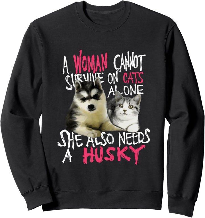 Frauen Siberian Husky Hund und Katzen Sweatshirt