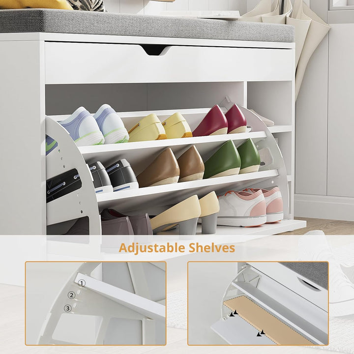 VOWNER Schuhschrank Klappen, Schuhregal Schuhkipper Schmal, Sitzbank mit Sitzkissen, Verstellbar, Fl