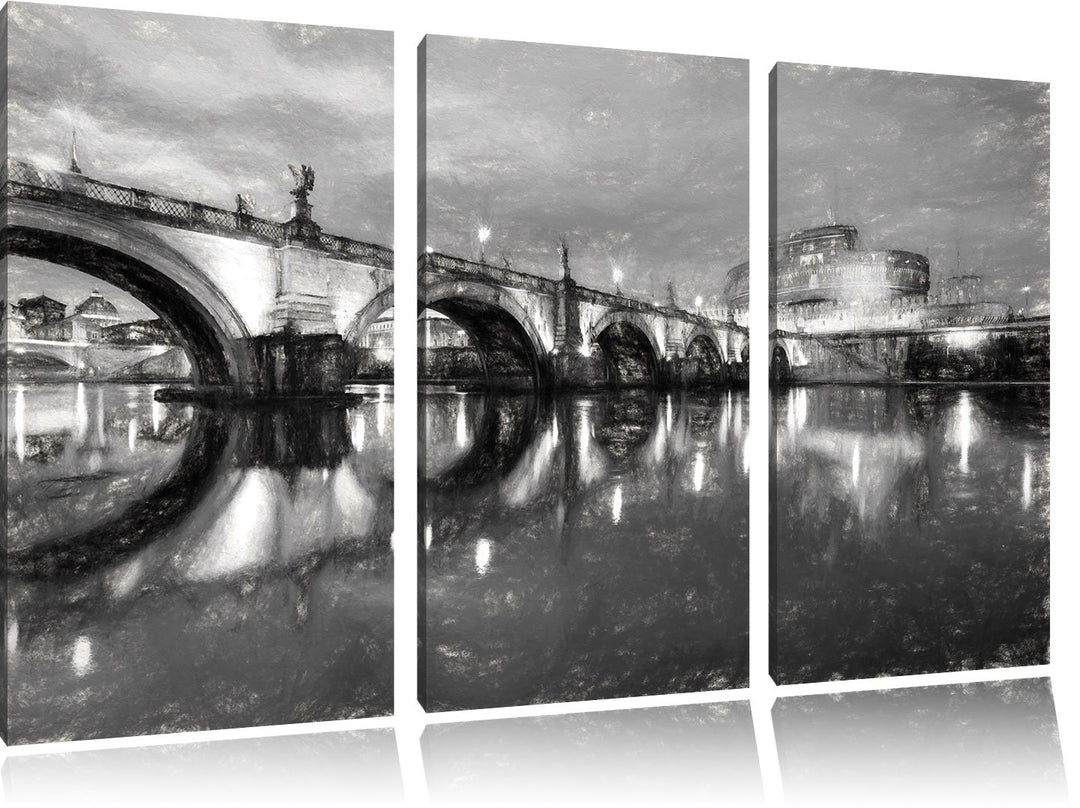 Pixxprint Nachtansicht von S. Angelo-Brücke als Leinwandbild/Grösse: 3 Teilig (120x80) cm/Wandbild/K