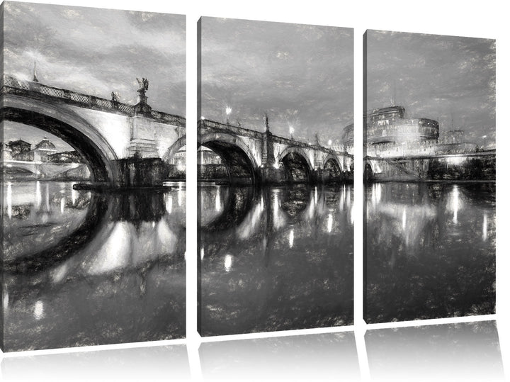 Pixxprint Nachtansicht von S. Angelo-Brücke als Leinwandbild/Grösse: 3 Teilig (120x80) cm/Wandbild/K