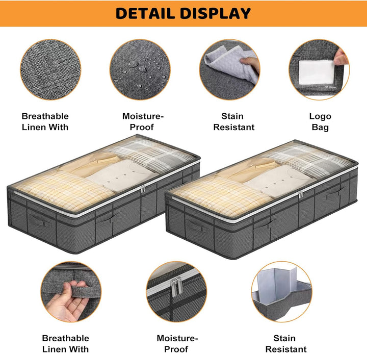Unterbett Aufbewahrungsbox 2 Stück Unterbettkommode mit Sichtfenster, Faltbar, langlebigem Material