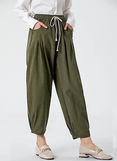 FTCayanz Damen Weite Baggy Haremshose Freizeithose Sommer Baumwolle Lockere Palazzo Hosen mit Tasche