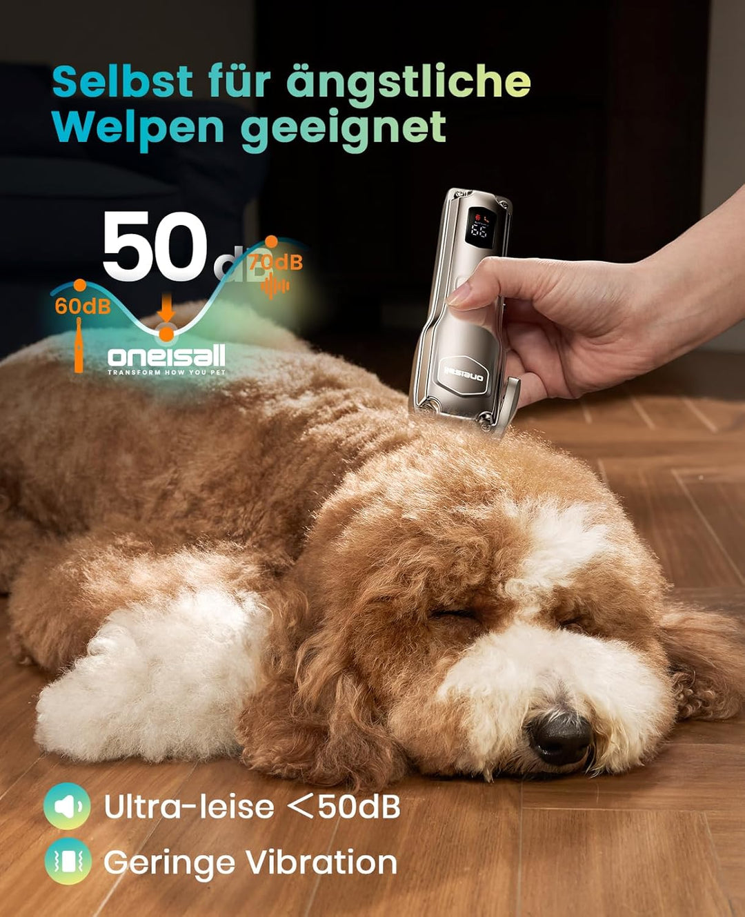 oneisall Kabellose Leise Schermaschine Pferd Hund Langhaar dickes Fell, Hundeschermaschine mit abneh