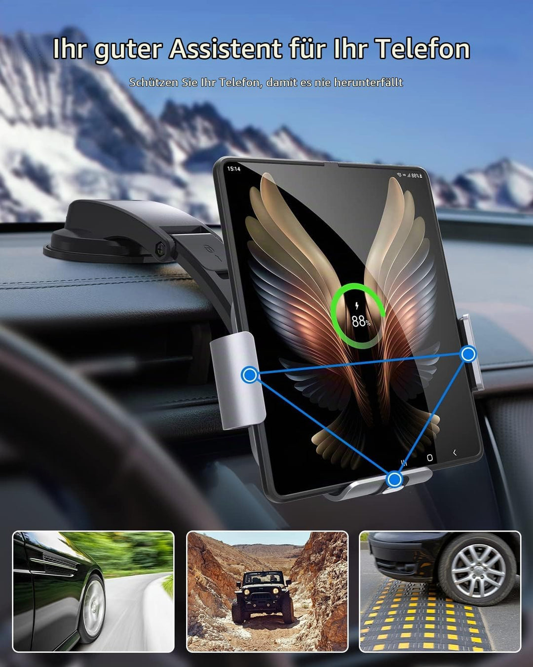JOYVEVA Dual Coil Kabelloses Kfz-Ladegerät für Galaxy Z Fold 5 4 3, Schnelllade-Handyhalterung für G