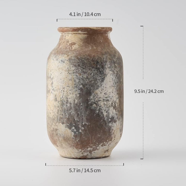 SIDUCAL Rustikale Keramikvase im Bauernhaus-Stil, weiss gekalkte Terrakotta-Keramik, dekorative Vase