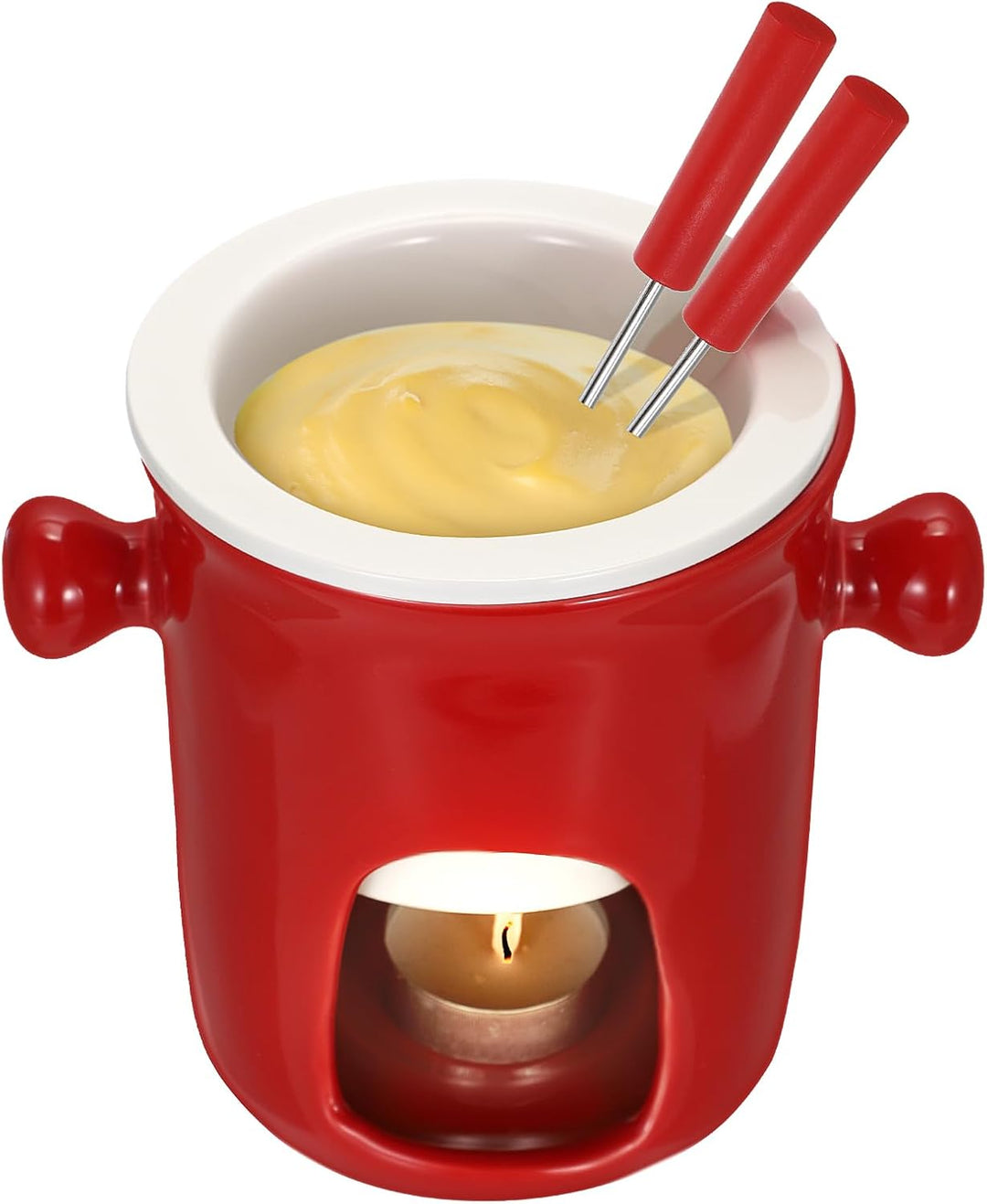 SUMNACON Keramike Schokofondue-Topf-Set mit 2 Gabeln, Schoko Fondueset,Käsefondue für Schokolade Käs