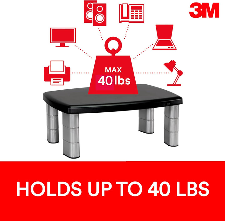 3M Monitorständer MS90B, 30,4 x 38,1 x 15 cm, schwarz, Silber, 1 Monitorständer 20-Inches Wide 1 Stü