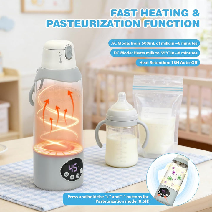 Flaschenwärmer Baby Unterwegs 500ml, 22 Stufen, Pasteurisierung, 12000mAh