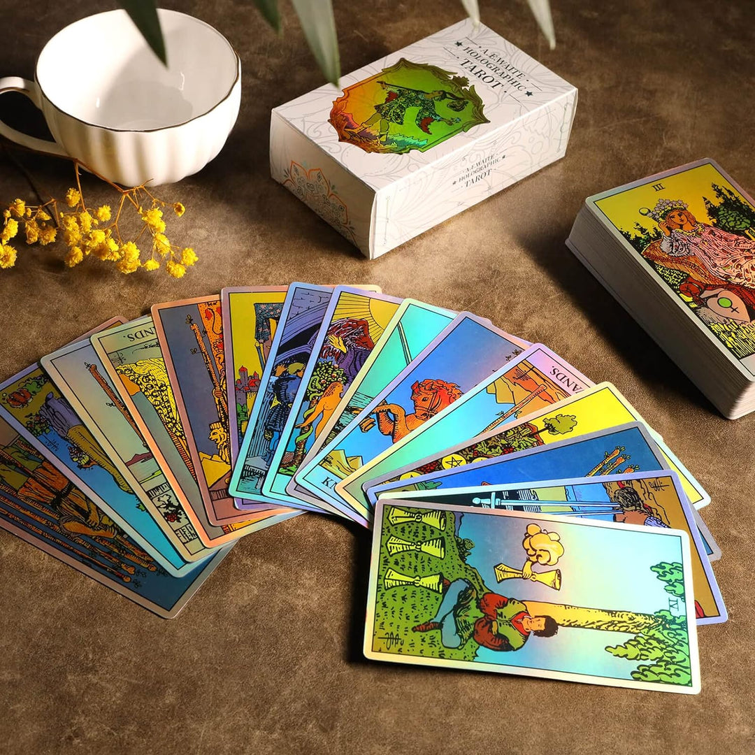 MagicSeer Rainbow Tarotkarten Decks, Tarotkarte und Buchsets für Anfänger, holografisches Tarot-Deck