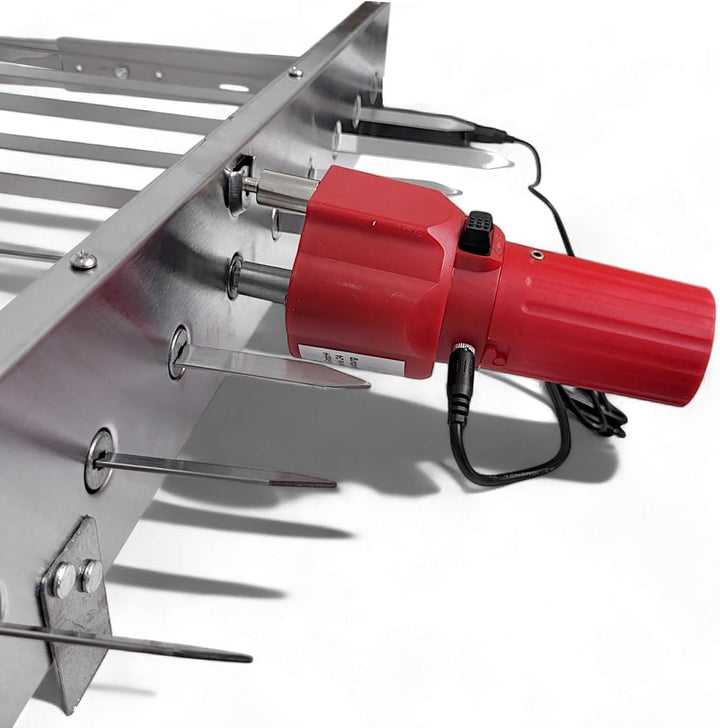 Grillpeter Schaschlik Spiessdreher aus Edelstahl, Motor mit Powerbank Spiesse für Mangal (für 9 Spie