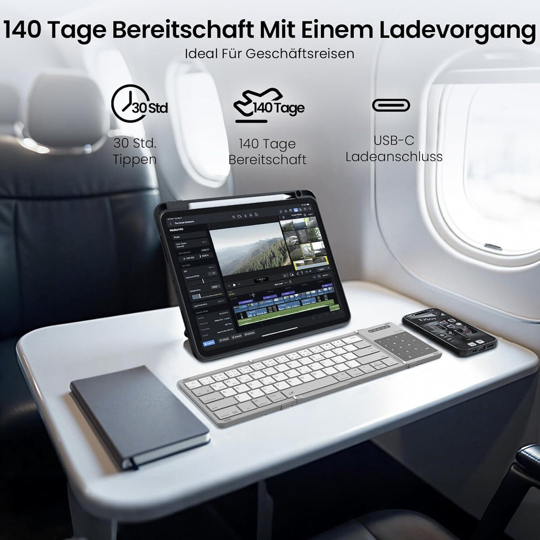 Nillkin Faltbare Reise-Tastatur mit Touchpad und Zahlenblock, drahtlose Bluetooth-Portabel-Falt-Tast