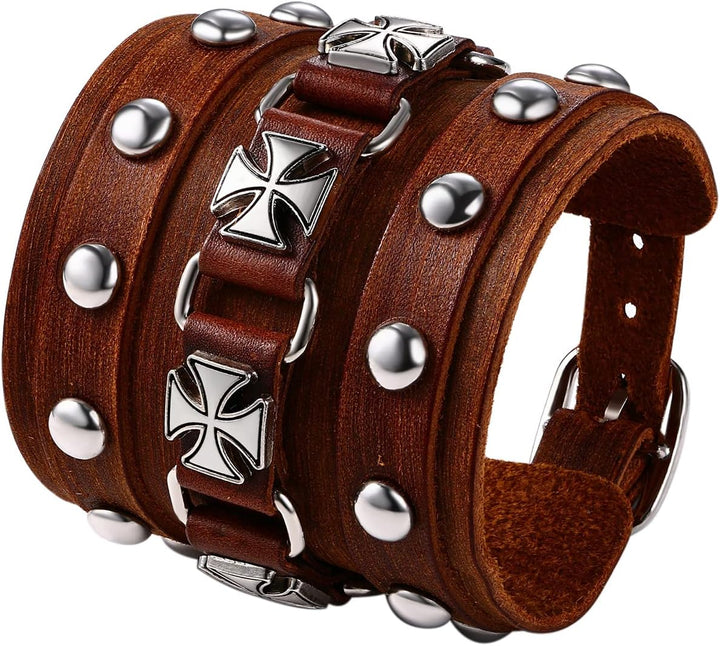 OIDEA 3PCS Herren Leder Armband Set (Punk Rock Stil 4.1cm-5cm Breite Gross geflochtene handgefertigt