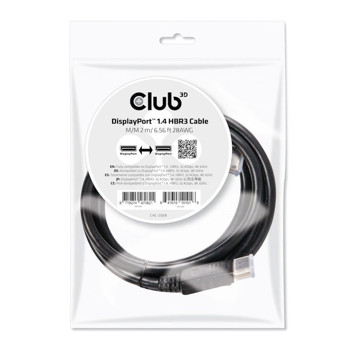Kabel Club3D CAC-2068 DisplayPortâ„¢ 1.4 HBR3 Cable Male/Male 2 m/6.56ft VESA Certified