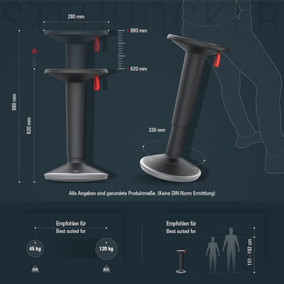 Interstuhl UP Stehhocker - ergonomischer Stehhocker - höhenverstellbar - Hocker mit rutschhemmender