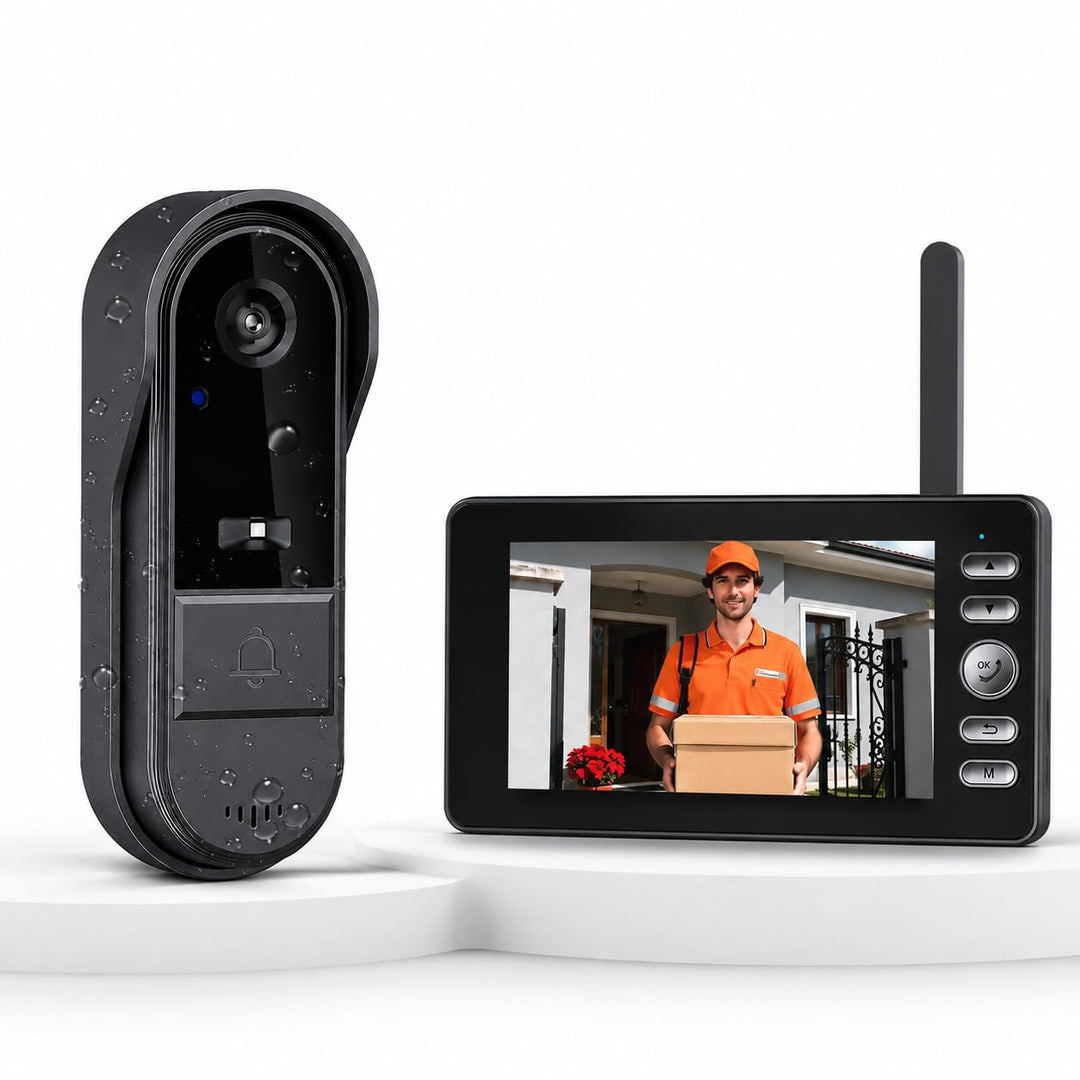 Winnes Türklingel mit Kamera Kabellos Wasserdicht IP65, Drahtlose Video Türklingel mit 1080P 4,3'' I