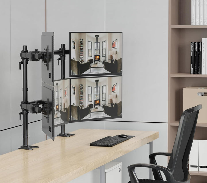 HFTEK Monitorhalterung für 5 Monitore: Oben 27–32" (bis 8 kg/Arm), unten 15–27" (Mitte bis 12 kg). H