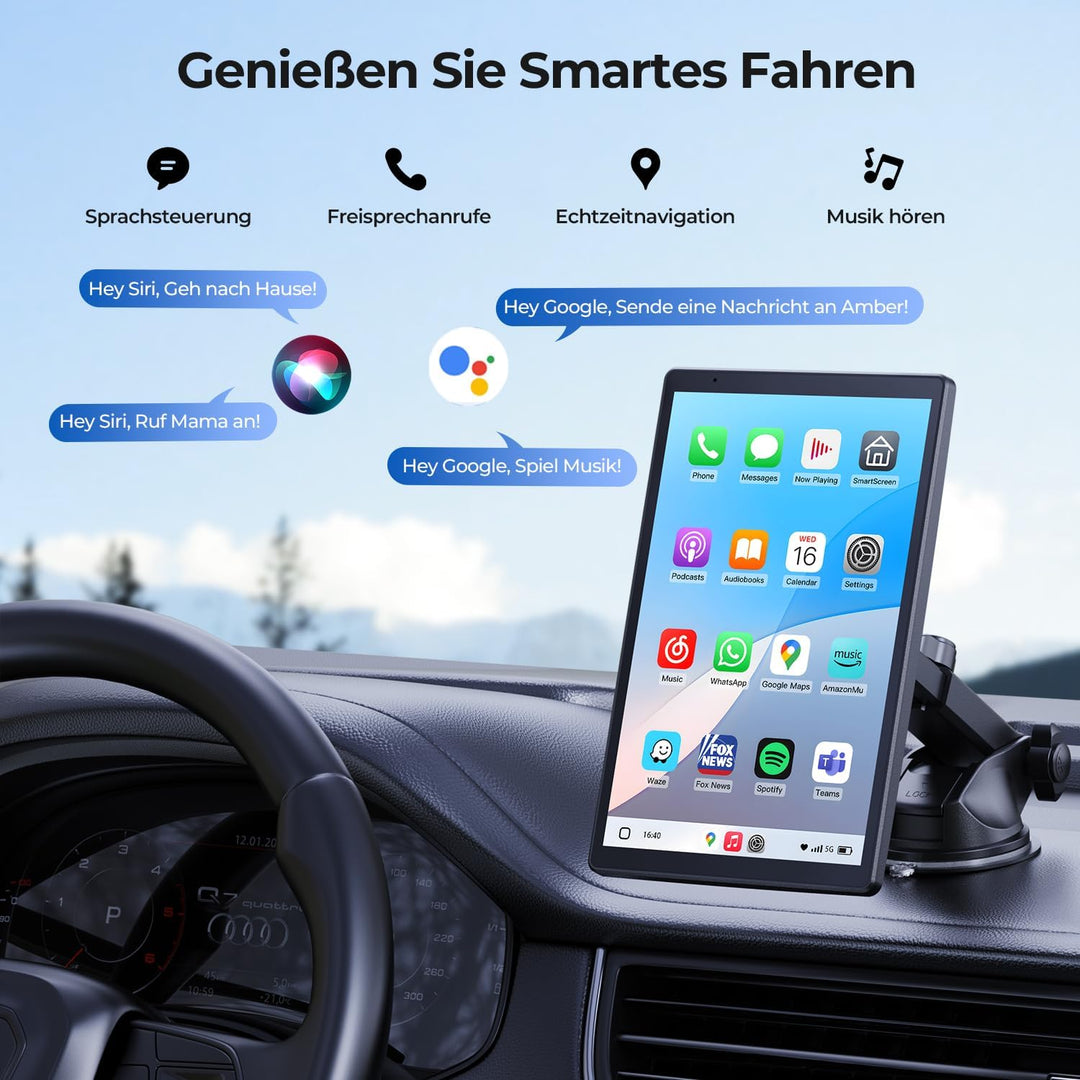 8'' Tragbares Carplay Display für Apple CarPlay & Android Auto, 1440x900 HD Display, Magnetische Hal