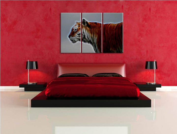 schöner Tiger vor weissem Hintergrund NewArt 3-Teiler Leinwandbild 120x80 Bild auf Leinwand, XXL rie