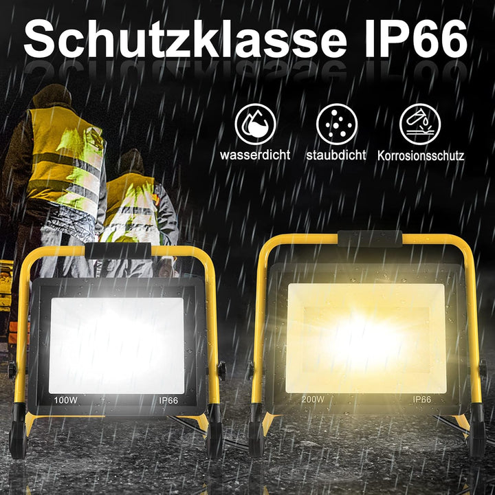 LED Flutlicht Baustrahler Tragbare 200W Kaltweiss - inkl. Standgestell und Tragegriff- Aussenleuchte