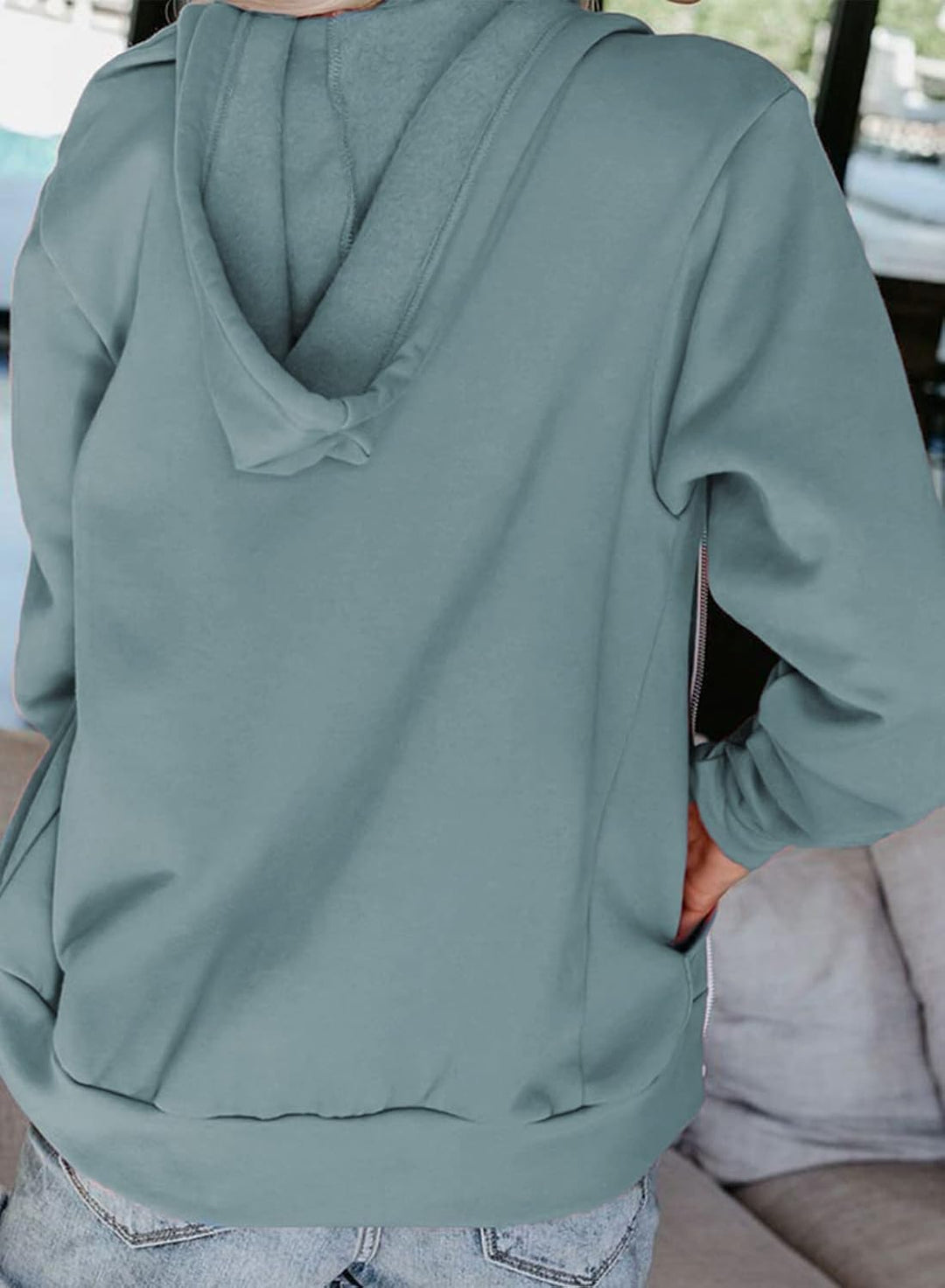 Uusollecy Damen Sweatjacke Hoodie Sweatshirtjacke Pullover Oberteile Kapuzenpullover Einfarbig Full