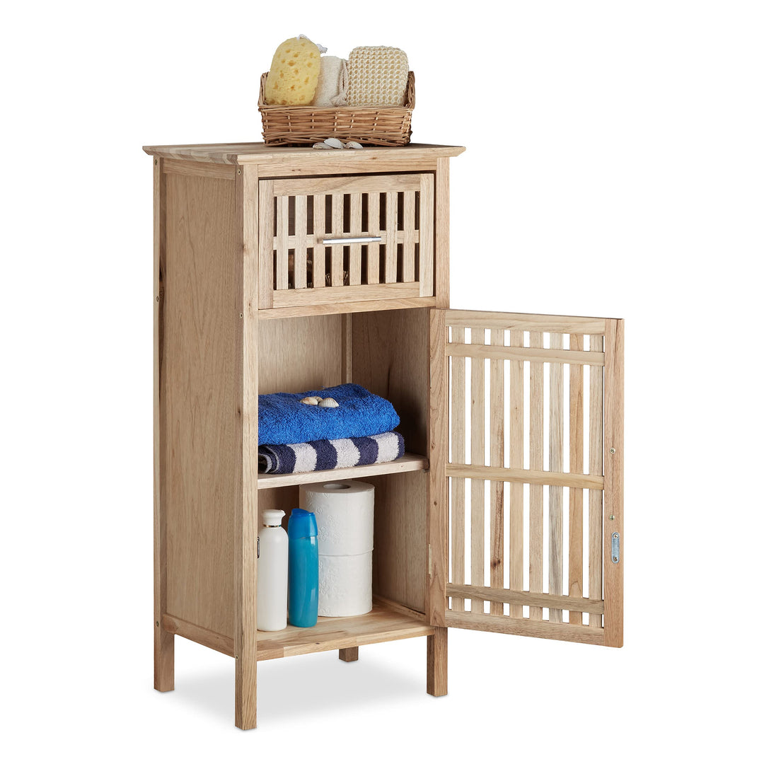 Relaxdays Badschrank Walnuss, platzsparender Nischen Beistellschrank, halbhoher Holzschrank 82 x 40