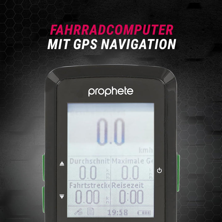 PROPHETE Fahrradcomputer GPS-Navigation, 14 Funktionen, Fahrradnavi, Wasserdicht IPX6, Beleuchtetes