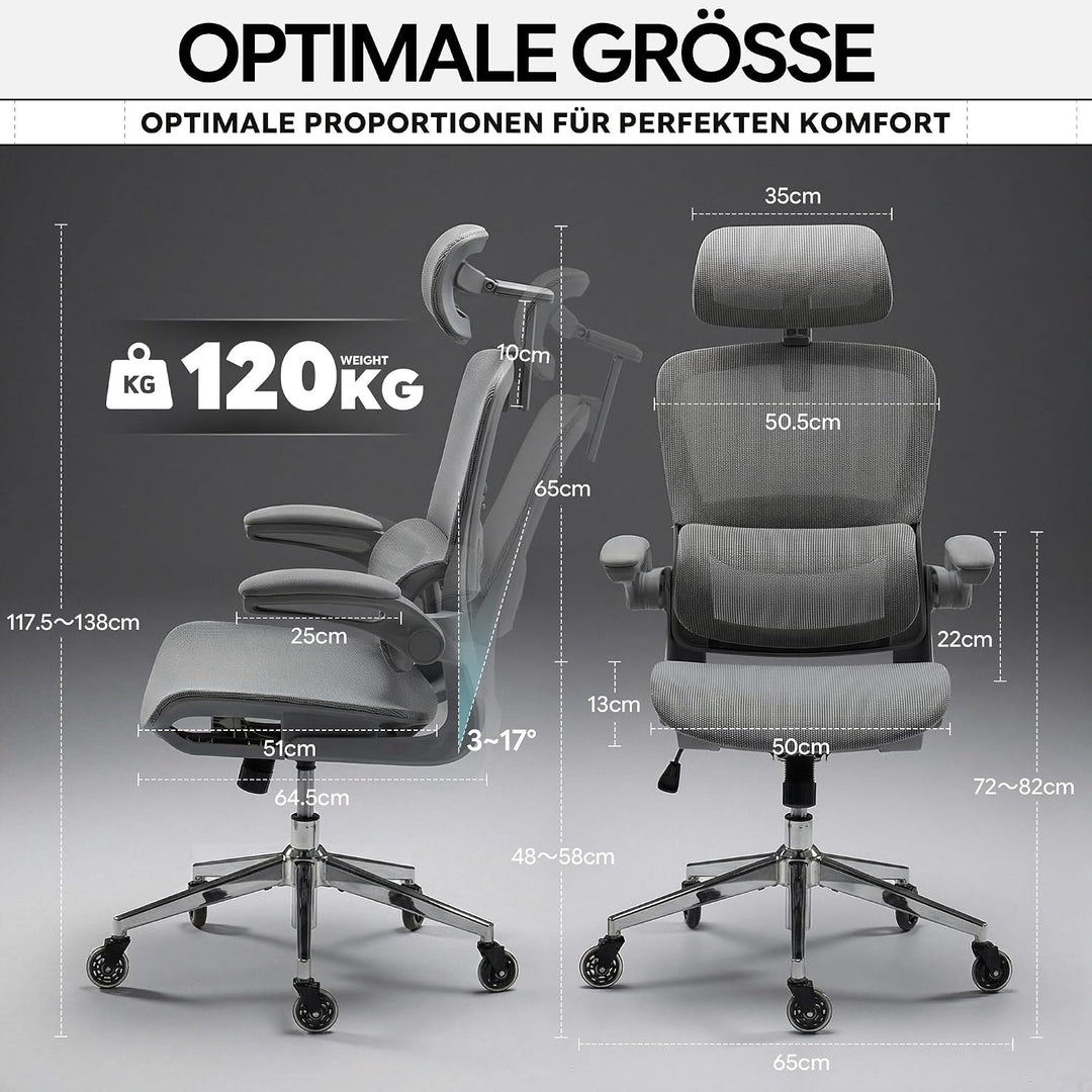 Schreibtischstuhl Ergonomischer Bürostuhl mit 150kg Tragkraft, verstellbaren Armlehnen, dynamischer