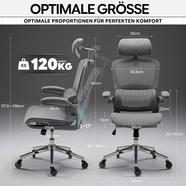 Schreibtischstuhl Ergonomischer Bürostuhl mit 150kg Tragkraft, verstellbaren Armlehnen, dynamischer