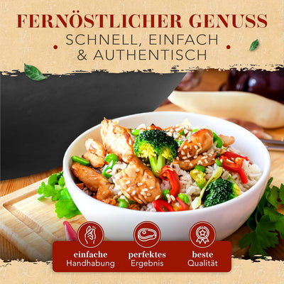 KRUSTENZAUBER 30cm Wokpfanne Induktion voreingebrannt - Traditionelle Stahlwokpfanne mit Wokwender u