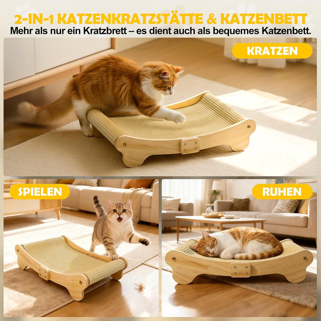 DONWEI Sisal Kratzbrett Katze, Kratzbretter Katze Holz, 160° Gebogenes Design, Kratzmatte aus Natürl