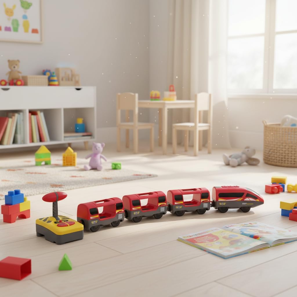 Leomark Holzeisenbahn - Fernbedienung - Spielzeug Eisenbahn, Kinder-Bahn Zug, Spiel-Set Holz, Elektr