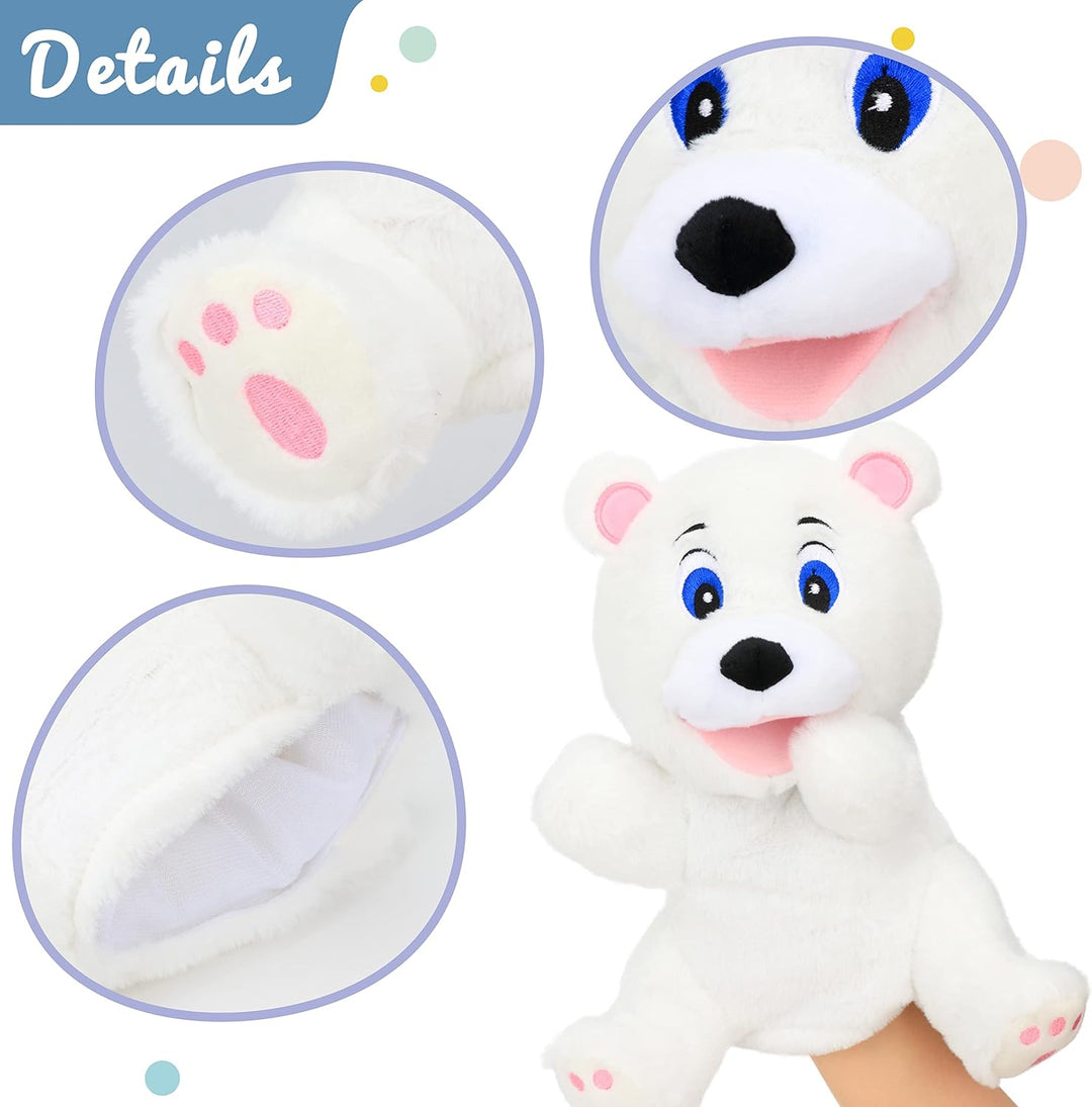 Hopearl Plüsch weisse Bär Handpuppe mit offenem beweglichem Mund für fantasievolles Spiel, Rollenspi
