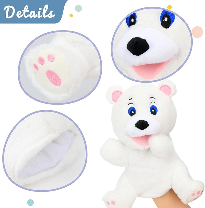 Hopearl Plüsch weisse Bär Handpuppe mit offenem beweglichem Mund für fantasievolles Spiel, Rollenspi