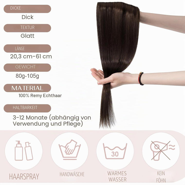 SEGO Haarteil Clip in Extensions Echthaar DICKER 1 Tresse 5 Clips Dicker Dichter Haarverlängerung 10