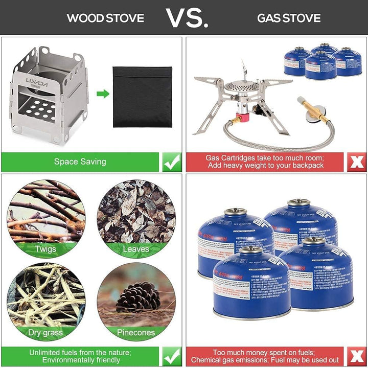 Lixada Camping Kocher, Mini Titanium Holzofen Tragbar Leicht Holz Herd mit Mini-Spirituskocher für O
