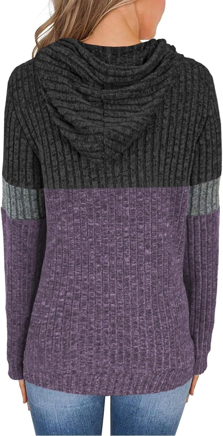 TrendiMax Hoodie Damen Herbst Übergangs Strickpullover Kapuzenpullover mit Kordelzug Locker Sweatshi