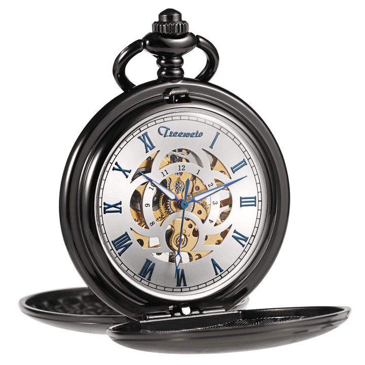 TREEWETO Taschenuhr Unisex Taschenuhr mit Kette Analog Mechanisch Handaufzug Doppelscharnier Antik R