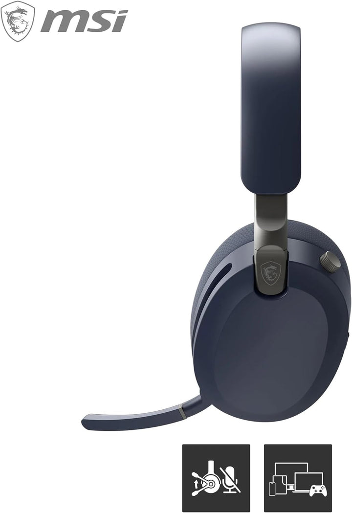 MSI Maestro 500 Wireless Navy Headset, aktive Geräuschunterdrückung, Transparenzmodus, 2,4 GHz, Blue