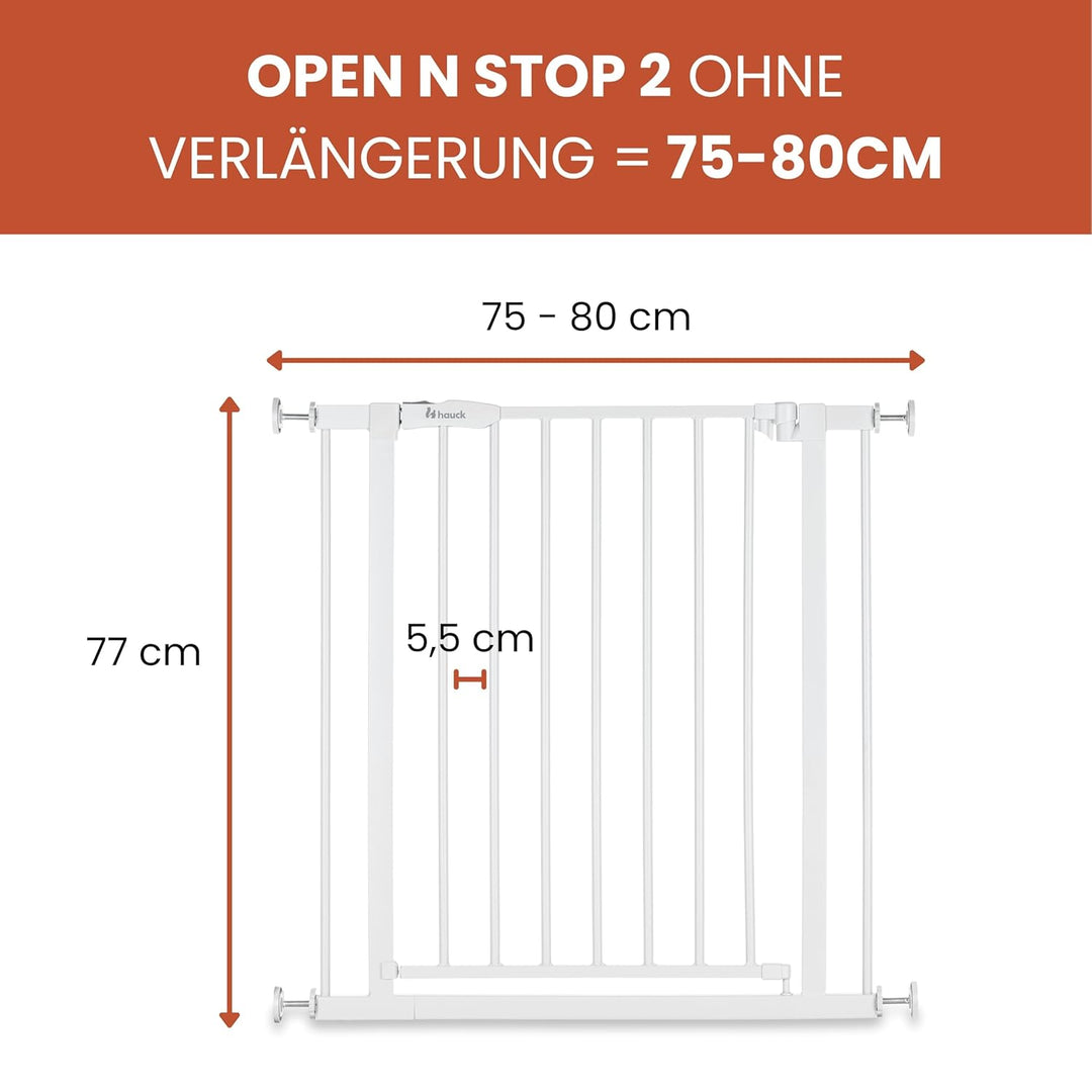 Hauck Treppenschutzgitter Türschutzgitter Open N Stop 2, für Breiten 75-80 cm, ohne Bohren, Einhändi
