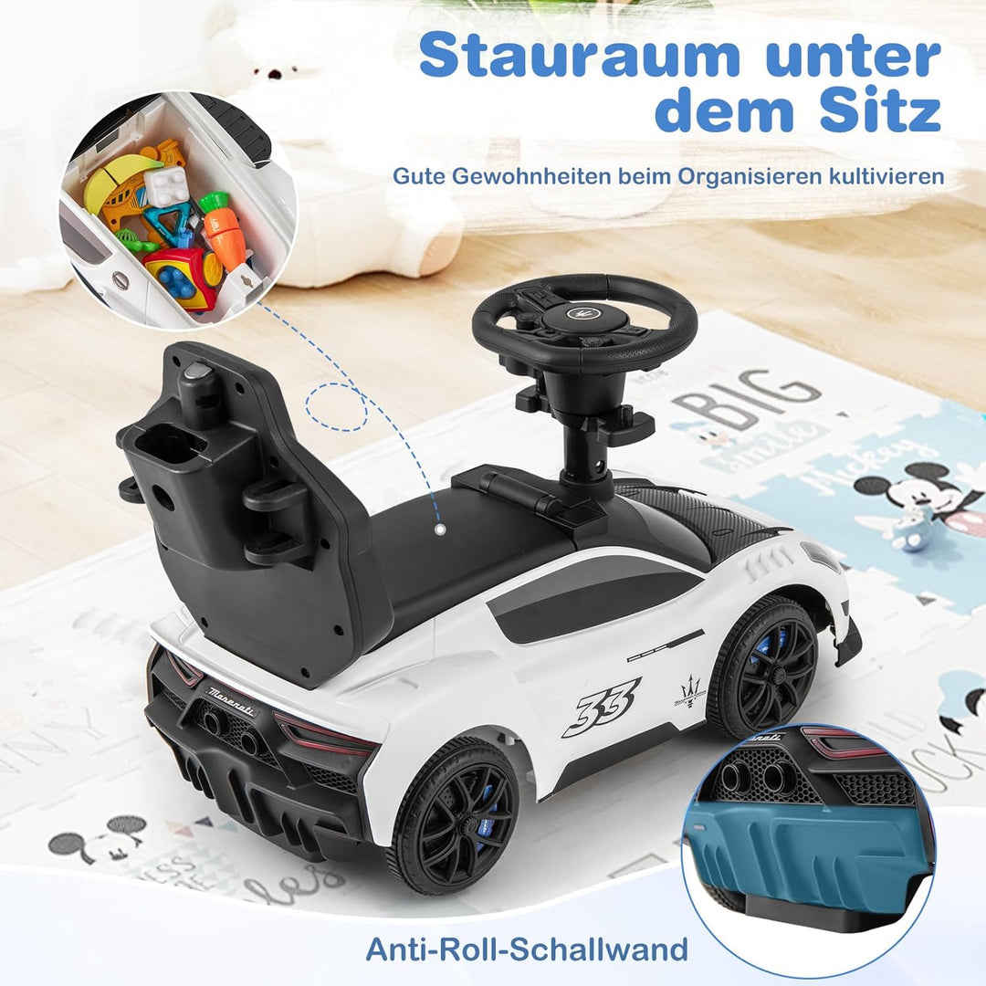 COSTWAY Mazerati Rutschauto, Rutscherfahrzeug mit Schutzbügel & Schiebestange, Schiebauto mit 2 Univ