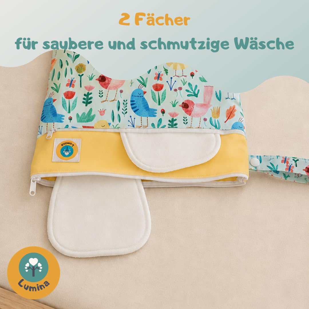 Lumina doppel Wetbag/Nasstasche mit 2 Fächern hochwertiger Zipper: Birdy Garden, Birdy Garden