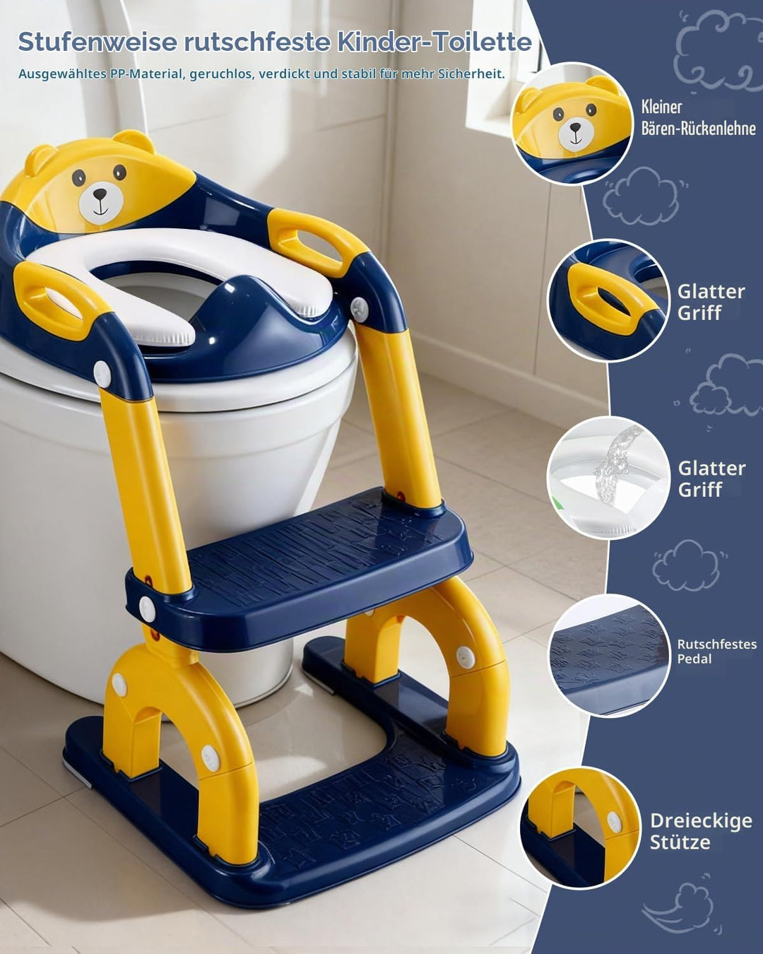 Toilettensitz Kinder mit Treppe,2-in-1 Kinder WC Sitz Toilette für Kinder mit Gepolstertem Sitz, Kin