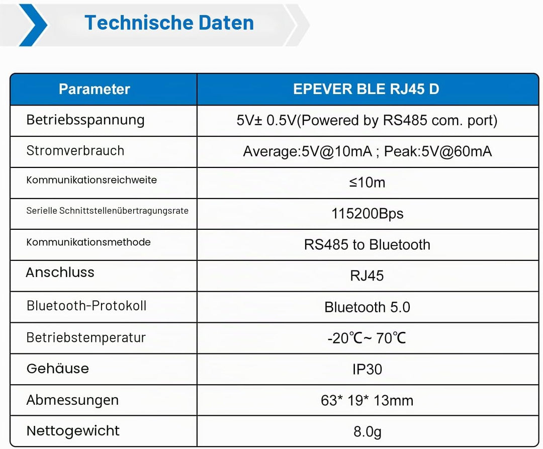EPEVER BLE Adapter für MPPT Laderegler , Unterstützt Android/iOS App 2023Neue Version (EPEVER-BLE-RJ