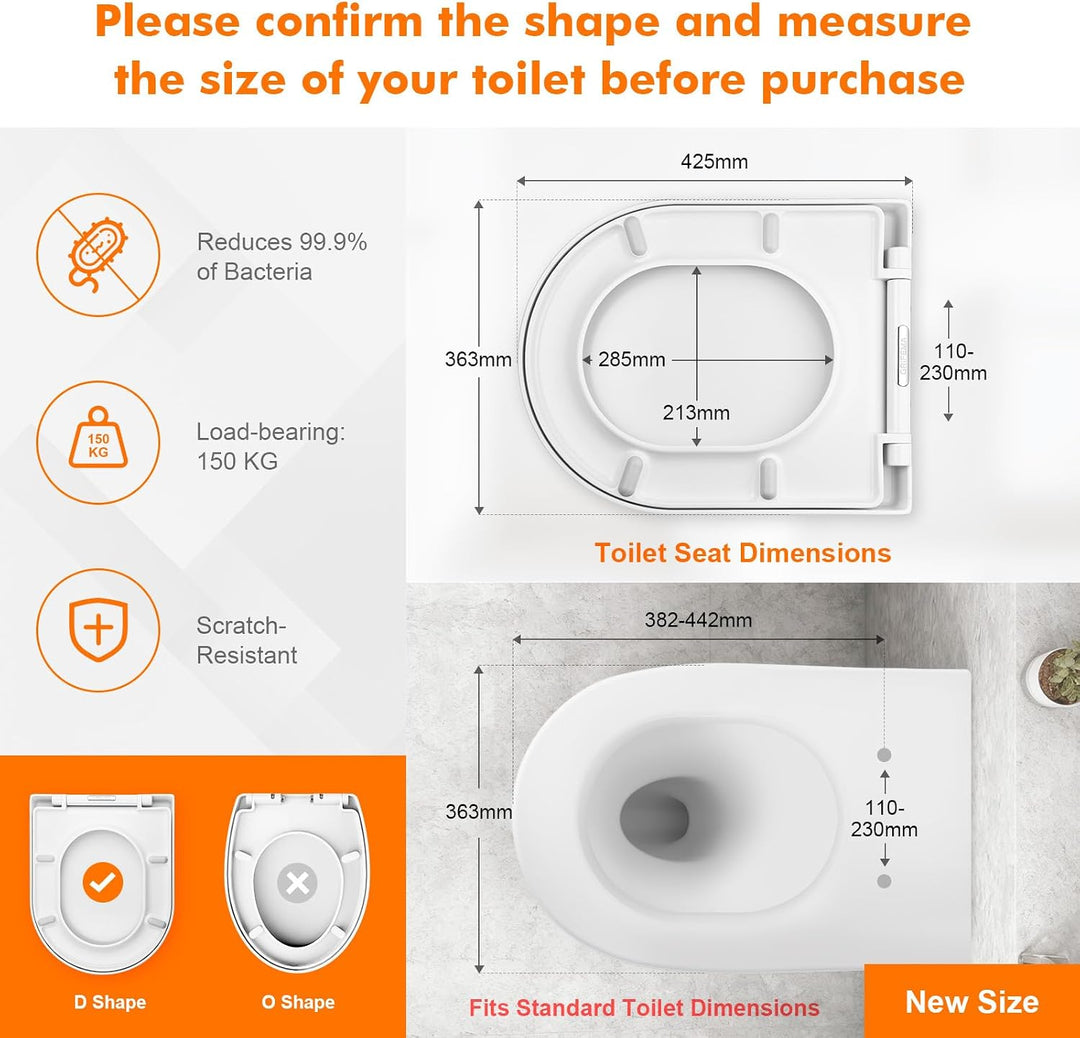 GRIFEMA WC Sitz mit Absenkautomatik-D Toilettendeckel Einfache Montage und Sauber, Klodeckel Quick-R