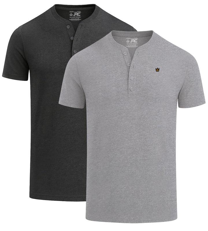 2er-Pack Herren-Henley-T-Shirts mit halben Ärmeln, leichte Henley-Oberteile Heidegrau, Holzkohle L,