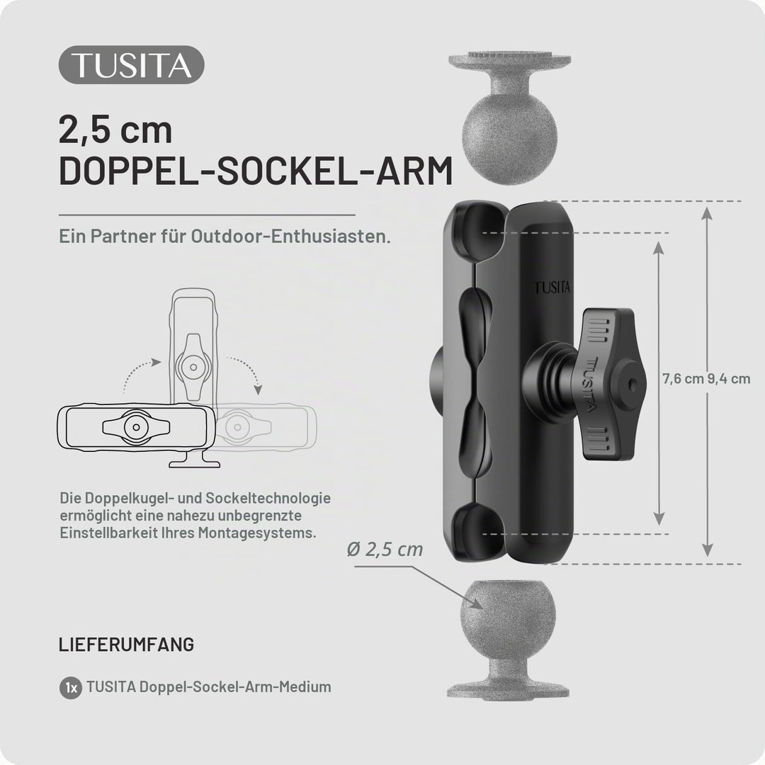 TUSITA Doppel-Arm für Steckerhalterung 1" - B-Grösse Mittel Medium Arm, Medium Arm