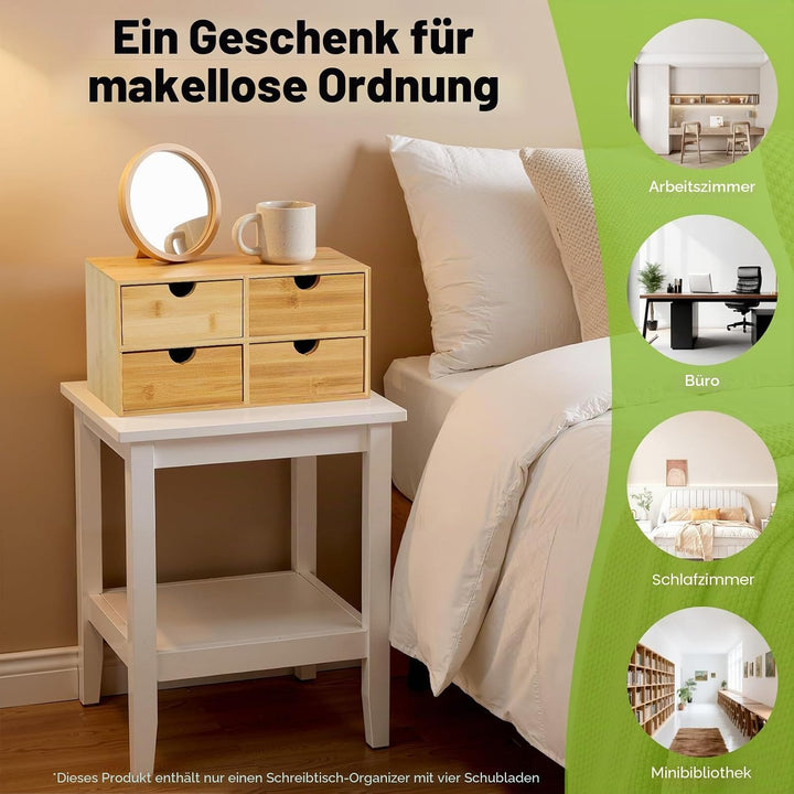 Desktop Aufbewahrung Box Bambus Vintage, 4-stufiges Schubladensystem mit stabiler Ablagefläche, natü