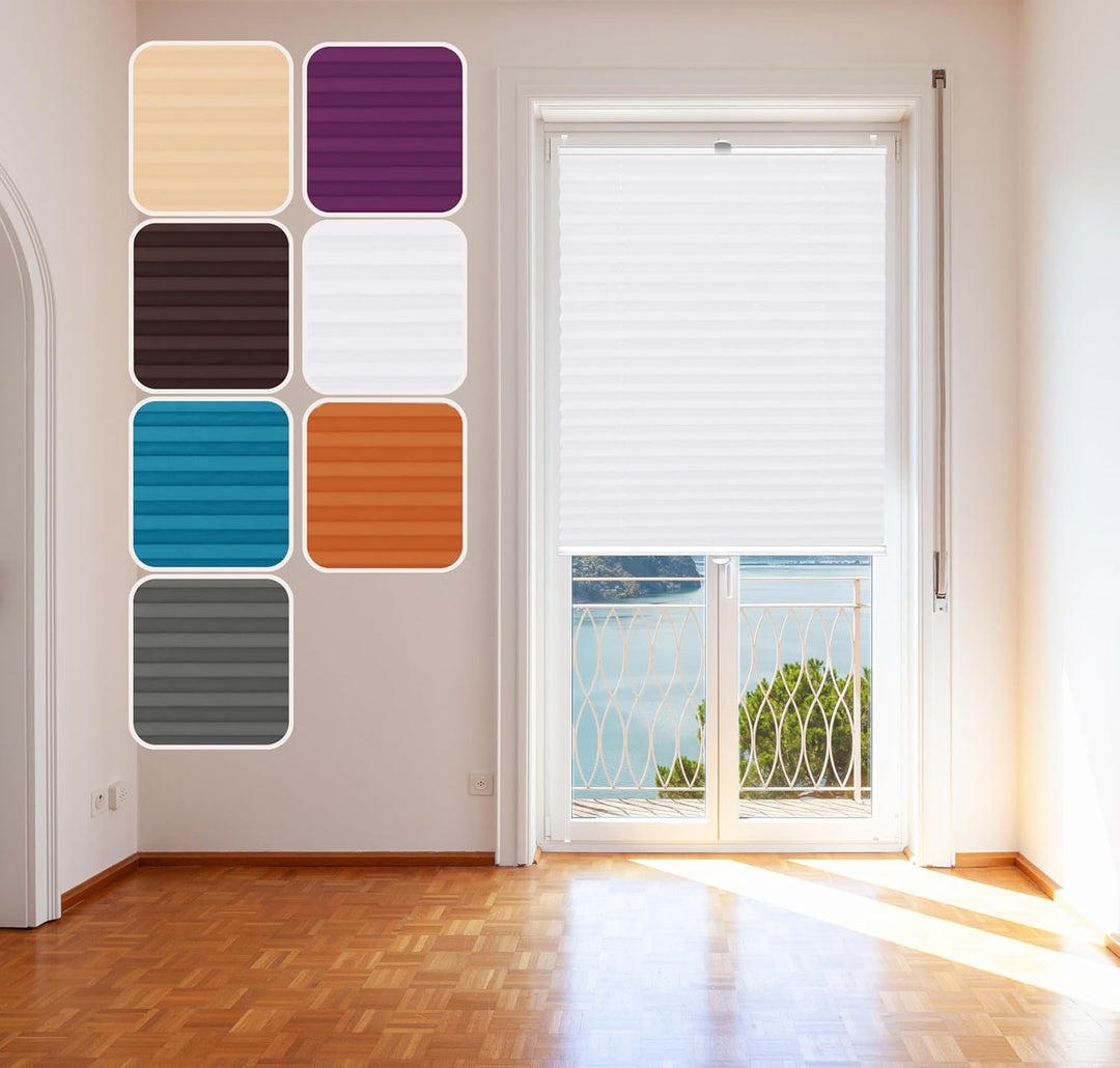 Domdeco Plissee 55x220cm Weiss mit weiss lackierten Alu-Profilen, KlemmFix-Halterung zur Montage ohn