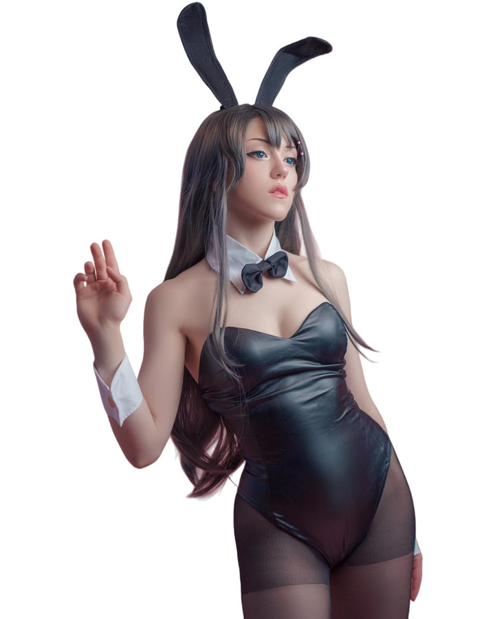 Bunny Kostüm Frauen Sakurajima Mai Cosplay Kostüm Anime Senpai Bunny Suit mit Ohren,Erwachsene Schwa
