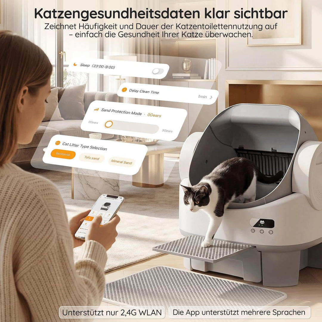 JUMMICO Elektrisches Katzenklo Selbstreinigend, 6 SicherheitsSensoren, XXL Halboffen, APP Steuerung,